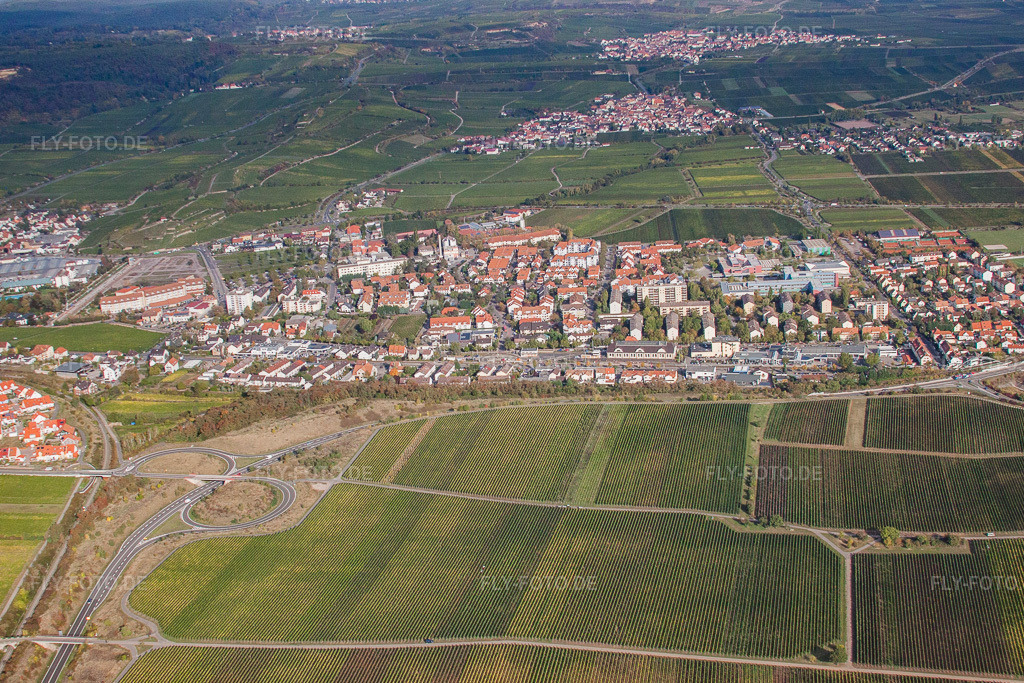 Luftbild: Mannheimer Straße B271 im Ortsteil Pfeffingen in Bad Dürkheim im Bundesland Rheinland-Pfalz in Deutschland. Foto: IMG_21966.jpg vom 15.10.2009 durch Werner Riehm/FLY-FOTO.de