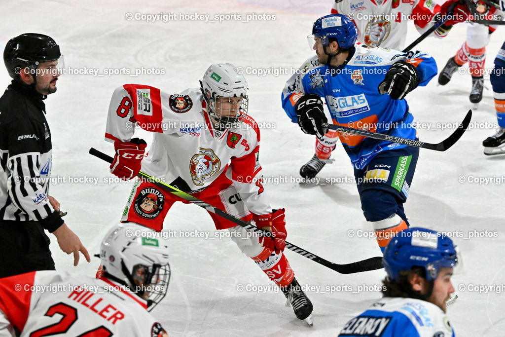 ESC Steindorf vs. ESV Ferlach  | SCHWEIGHOFER Mark Referee, #87 Piuk Tobias ESV Ferlach, #57 Wilfan Franz ESC Steindorf, ESC Steindorf vs. ESV Ferlach , ESC Steindorf vs. ESV Ferlach  am 15.02.2026 in Steindorf (Ossiachersee Halle), Austria, (Photo by Bernd Stefan)