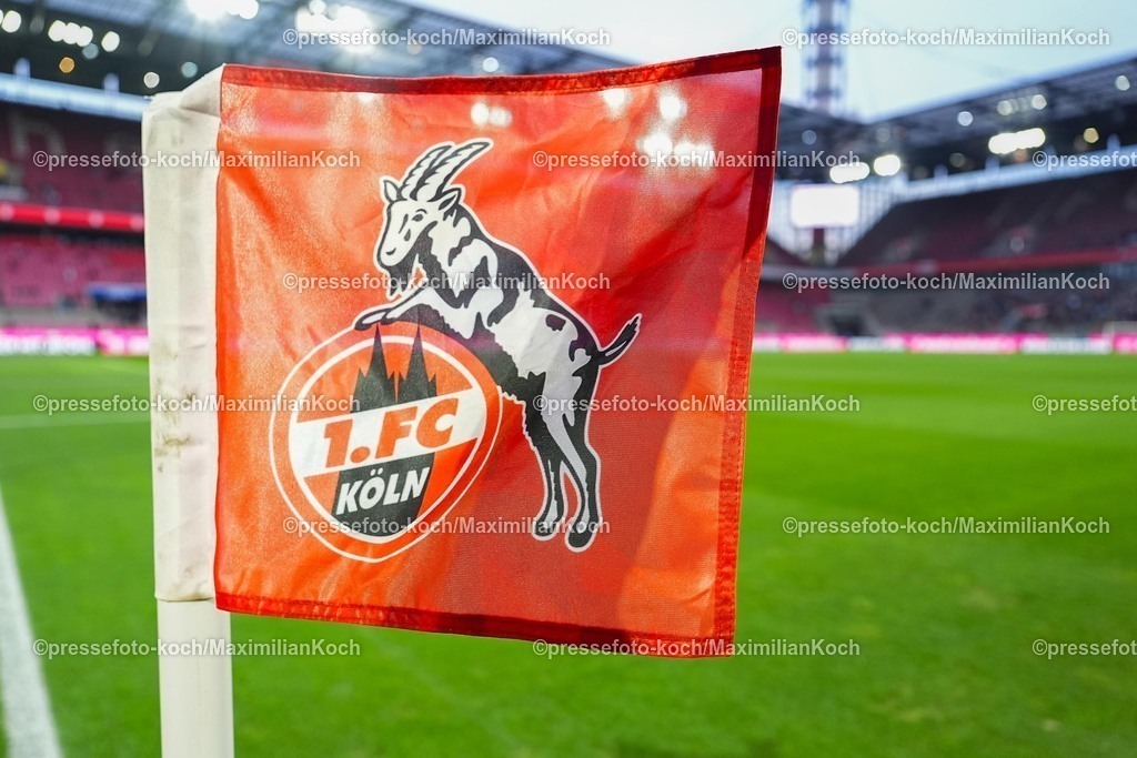 xYDRx04022601142 | 04.02.2026, xydrx, Fußball, Sechzehntelfinale UEFA Youth League, 1.FC Köln - FC Internazionale Milano, Saison 2025 2026, RheinEnergie-STADION : Eckfahne mit dem Logo des FC Köln   regulations prohibit any use of photographs as image sequences and or quasi-video. Photo: xYannisxDreimannxPressefotoKochx