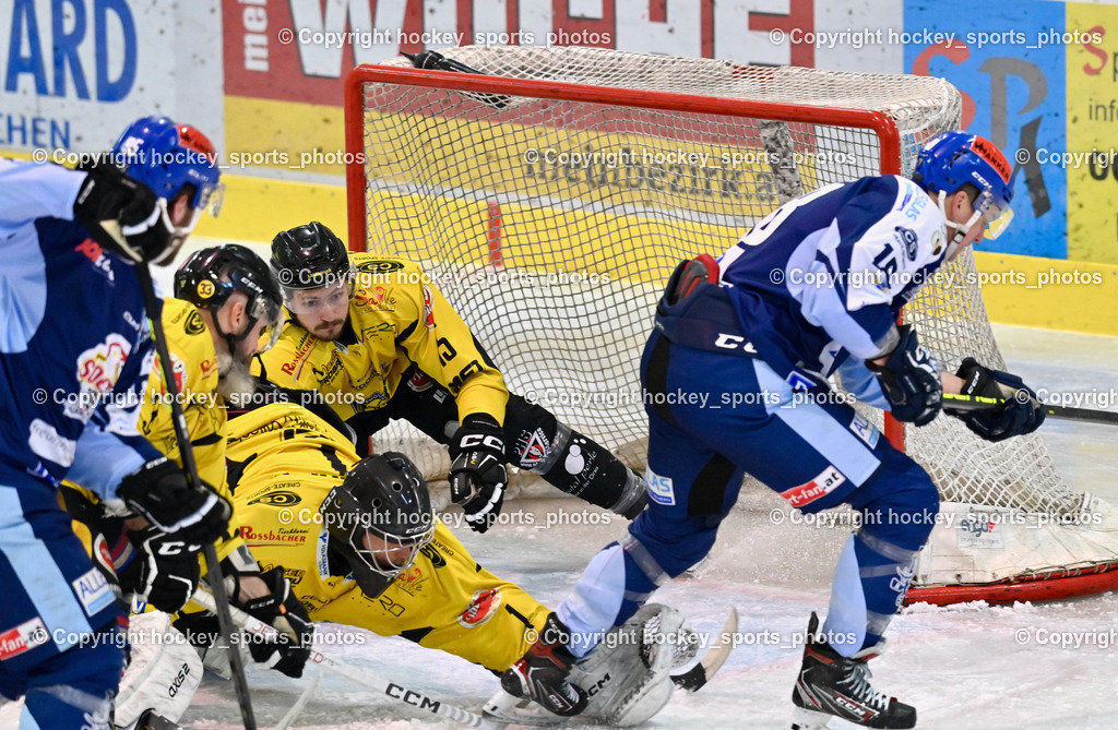 ESC Steindorf vs. EC Hornets Spittal 25.2.2024 | #1 Zauchner Rene EC Hornets Spittal, #33 Kabas Michael EC Hornets Spittal, #15 Rossbacher Daniel EC Hornets Spittal, #18 Pewal Martin ESC Steindorf, ESC Steindorf vs. EC Hornets Spittal 25.2.2024, ESC Steindorf vs. EC Hornets Spittal 25.2.2024 am 25.02.2024 in Steindorf (Ossiachersee Halle), Austria, (Photo by Bernd Stefan)