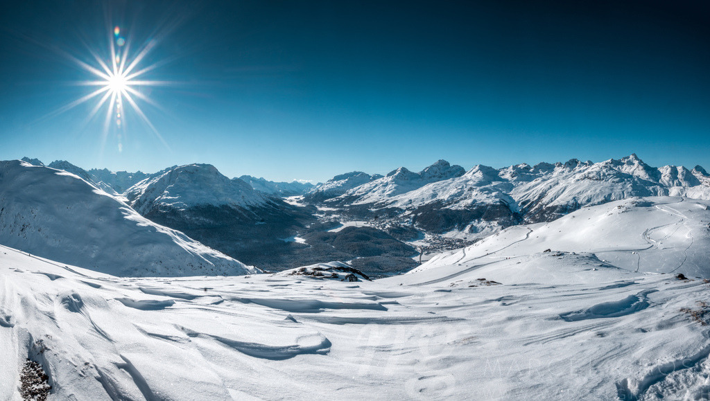 Muottas Muragl panorama in winter | panoramic shot of Engadin and St. Moritz - Realisiert mit Pictrs.com