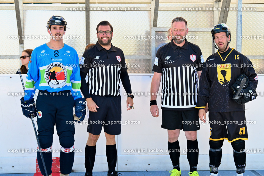 VAS Ballhockey Villach vs. ASKÖ Villach Ballhockey | #3 Fertschai Matthias SV ASKÖ Ballhockey, Samrock Markus Referee, Maurer Anthony Referee, #15 Kronig Daniel VAS Ballhockey Villach, VAS Ballhockey Villach vs. ASKÖ Villach Ballhockey , VAS Ballhockey Villach vs. ASKÖ Villach Ballhockey  am 13.05.2026 in Villach (Alpen Arena ), Austria, (Photo by Bernd Stefan)