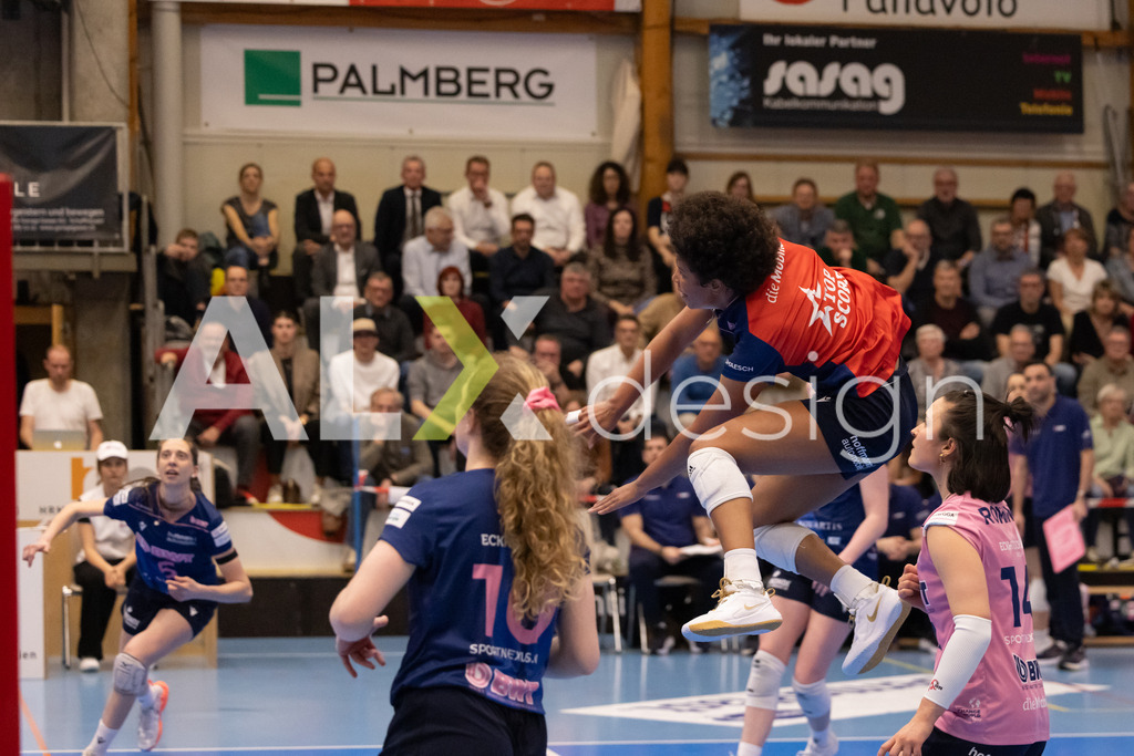 Volleyball I Frauen I Saison 2025-2026 I Volleyball NLA | Women I 1/2 Finals I  VC Kanti Schaffhausen - Sm'Aesch Pfeffingen I 18.03.2026 | 23 Emma Ellis (USA) (Sm'Aesch Pfeffingen) – Diagonalangriff - Realisiert mit Pictrs.com