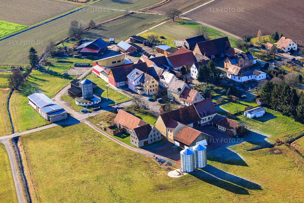 Luftbild: Mennonitemgemeinde im Ortsteil Deutschhof in Kapellen-Drusweiler im Bundesland Rheinland-Pfalz in Deutschland. Foto: IMG_48299.jpg vom 11.12.2011 durch Werner Riehm/FLY-FOTO.deAuflösung des Originals: 4752 x 3168 px