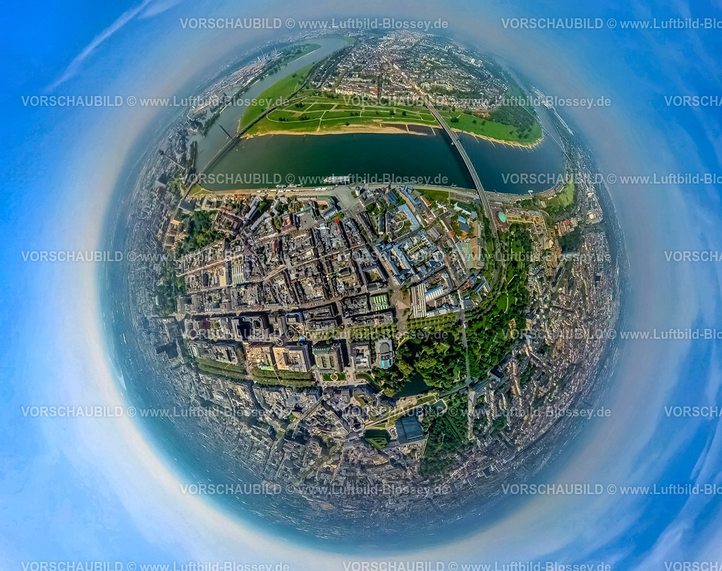 Duesseldorf240590067Altstadt_Hofgarten_Koe-Bogen | Luftbild, Düsseldorfer Altstadt am Fluss Rhein, Hofgarten Park Grüne Lunge und Kö-Bogen Gebäudekomplex, Erdkugel, Fisheye Aufnahme, Fischaugen Aufnahme, 360 Grad Aufnahme, tiny world, little planet, fisheye Bild, Pempelfort, Düsseldorf, Nordrhein-Westfalen, Deutschland