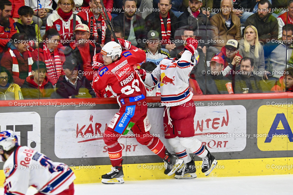 EC KAC vs. EC Red Bull Salzburb | #90 Fraser Matthew EC KAC, #4 Nienhuis Nash EC RED BULL SALZBURG,  EC KAC vs. EC Red Bull Salzburb, EC KAC vs. EC Red Bull Salzburb am 04.04.2025 in Klagenfurt (Heidi Horten Arena), Austria, (Photo by Bernd Stefan)