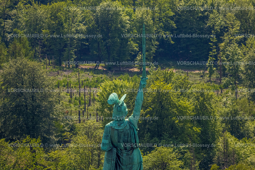 Detmold240505733Hermannsdenkmal_TeutoburgerWald | Luftbild, Hermannsdenkmal, kulturelle Statue des Cheruskerfürsten, nach Entwürfen von Ernst von Bandel, Teutoburger Wald, Hiddesen, Detmold, Ostwestfalen, Nordrhein-Westfalen, Deutschland