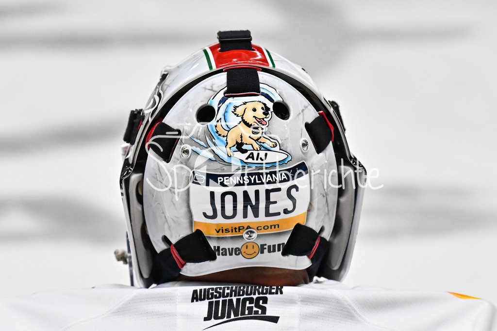 Augsburger Panther - Steinback Black Wings Linz | im Bild die Maske von AEV Keeper Peyton JONES (Augsburger Panther 41) / Einzelfoto / Freisteller / Testspiel: Augsburger Panther - Steinback Black Wings Linz; Curt Frenzel Stadion am 05.09.2025