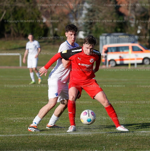 SV98 U21 gewinnt 3:0 | 29.03.2025 Fussball Hessenliga Saison 2024 2025 SV Darmstadt 98 U21 (3.) vs Rot-Weiß Walldorf (2.) (3:0) v. li. Torschütze Mika Schlosser (9 Darmstadt) Tim Grünewald (18 Walldorf) (Foto: Peter Henrich) - Realisiert mit Pictrs.com