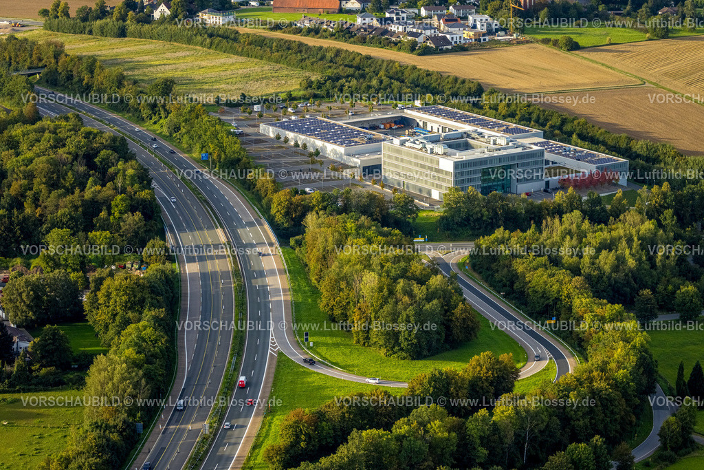 Hagen230904084 | Luftbild, ENERVIE - Südwestfalen Energie und Wasser AG, Solardach, Emst, Hagen, Ruhrgebiet, Nordrhein-Westfalen, Deutschland