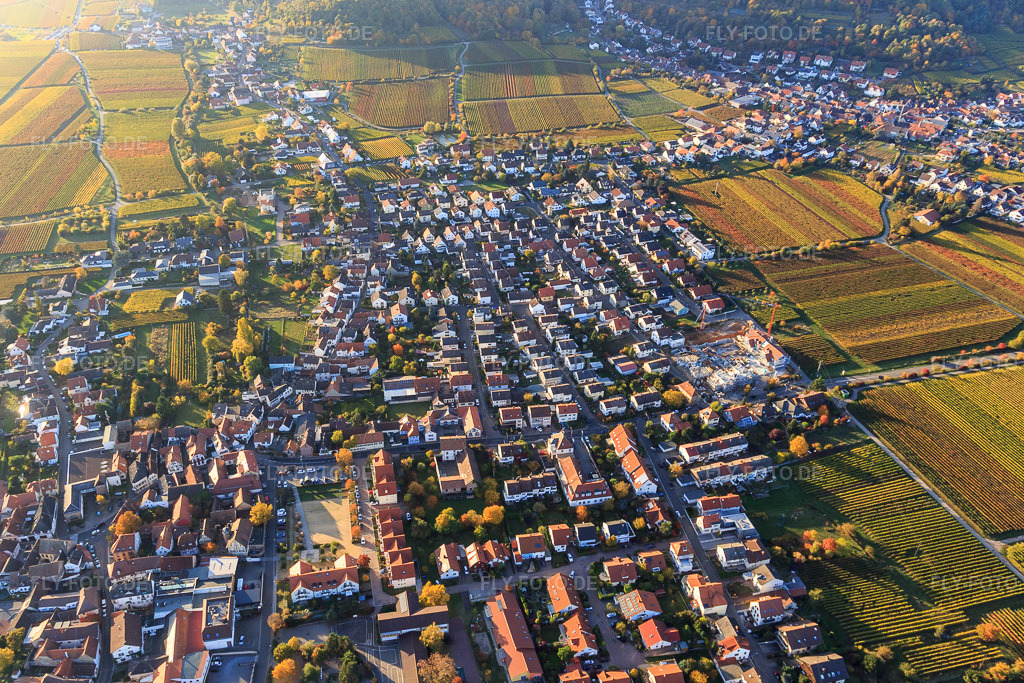 Luftbild: Dorfübersicht aus Osten mit Am Alten Sportpl im Ortsteil Diedesfeld in Neustadt im Bundesland Rheinland-Pfalz in Deutschland. Foto: IMG_095605.jpg vom 30.10.2016 durch Werner Riehm/FLY-FOTO.de