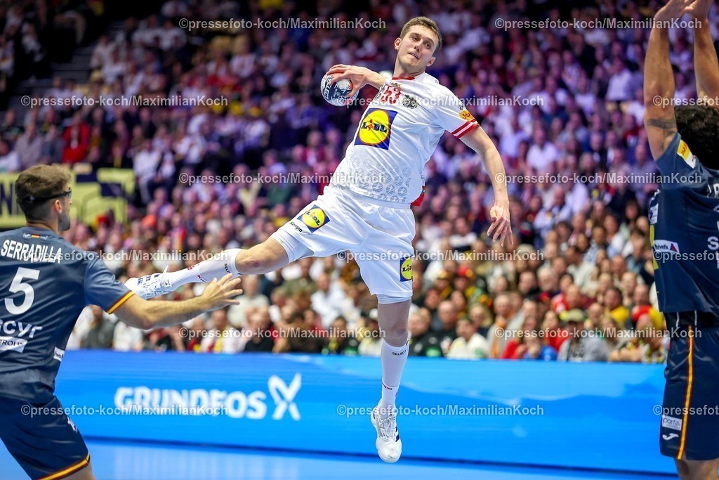 EHF17012601026 | 17.01.2026, Handball, Men's EHF EURO 2026, Österreich - Spanien, Jyske Bank Boxen in Herning, Dänemark, Preliminary Round:  Mykola Bilyk (Austria #53)