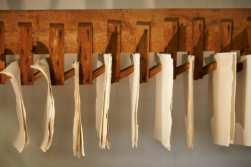 Papiermuehle Moerzinger  | Bad Großpertholz, Austria - April 01, 2016: Papiermuehle Moerzinger; das Papier wird getrocknet. - Realisiert mit Pictrs.com