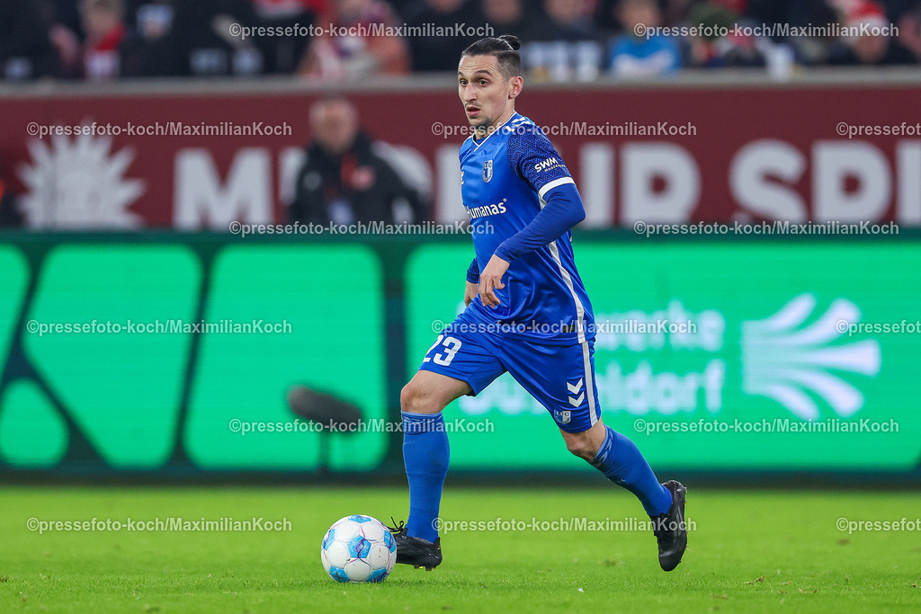 Due20122401056 | 20.12.2024, Fußball, Fortuna Düsseldorf - 1. FC Magdeburg, 2. Bundesliga, Merkur Spiel-Arena, Saison 2024 2025: Baris Atik (1.FC Magdeburg #23)DFB regulations prohibit any use of photographs as image sequences and or quasi-video.