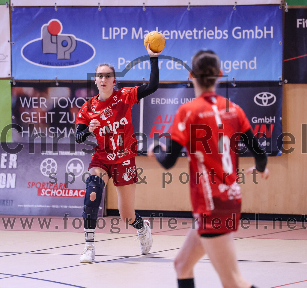 2025-02-22_005_SpVgg_Altenerding_gegen_TG_Landshut | Erding, Deutschland, 22.02.2025:Handball, Bezirksoberliga Frauen Altbayern 2024 / 2024, 15. Spieltag, SpVgg Altenerding gegen TG Landshut, Endergebnis: 25:22Isabella Gschossmann (TG Landshut, #14)Foto: Christian Riedel / fotografie-riedel.net