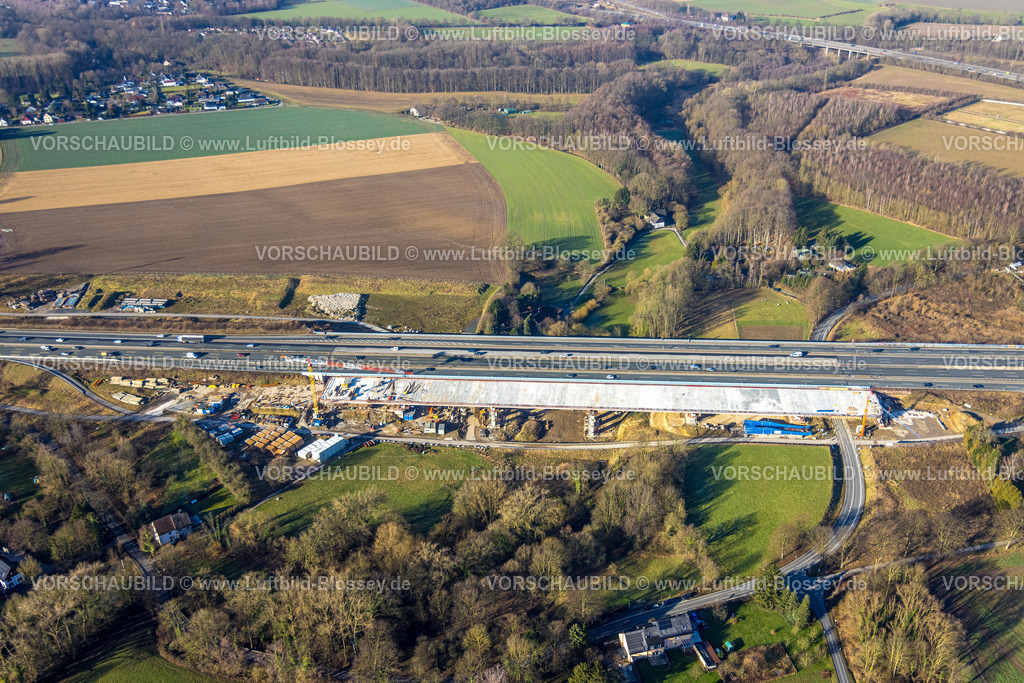 Unna240100225 | Luftbild, Baustelle mit Ersatzneubau Liedbachtalbrücke der Autobahn A1 nahe dem Autobahnkreuz Dortmund/Unna, Verkehrssituation, Massen, Unna, Ruhrgebiet, Nordrhein-Westfalen, Deutschland