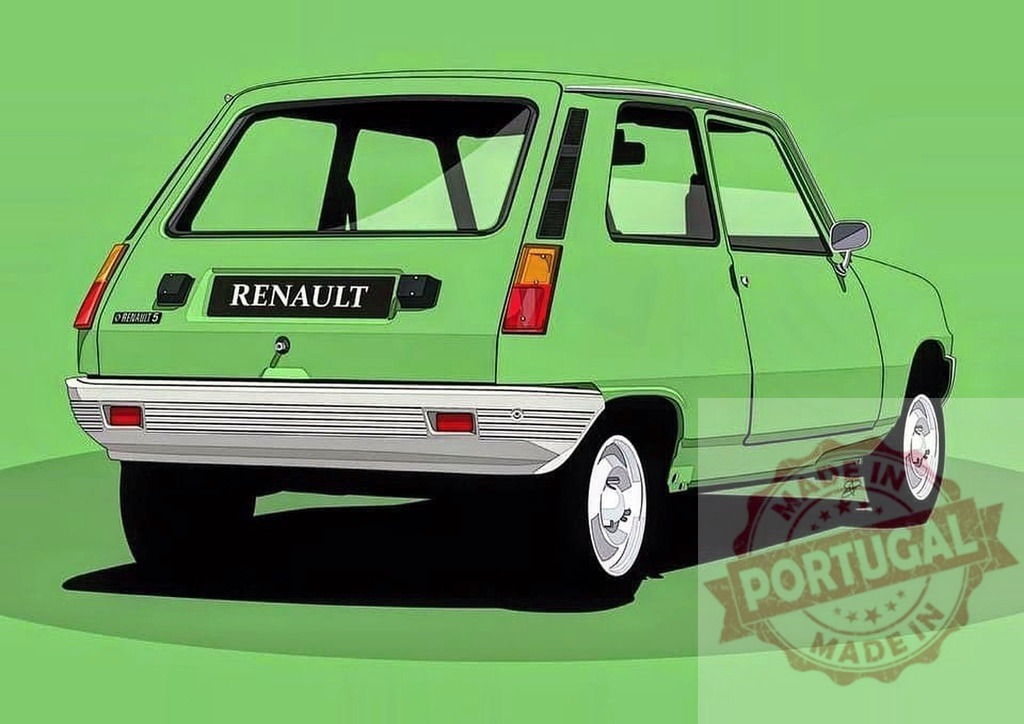 Renault 5 green vintage hatchback classic car illustration | Green classic Renault 5 hatchback car with retro styling and pop art illustration - Realisiert mit Pictrs.com