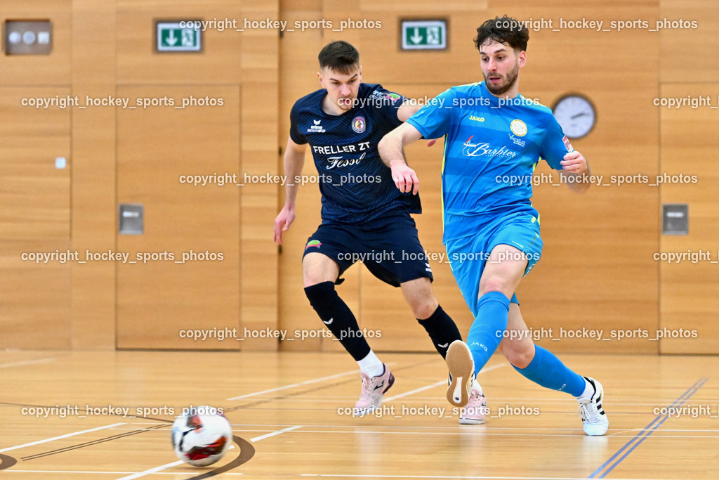 LPSV-Kärnten vs. FUTSAL versli.at Klagenfurt | #11 Armin Majanovic LPSV-Kärnten, #8 Marko Bjelcevic versli.at Klagenfurt, LPSV-Kärnten vs. FUTSAL versli.at Klagenfurt, LPSV-Kärnten vs. FUTSAL versli.at Klagenfurt am 01.02.2026 in Villach (Ballspielhalle St. Martin), Austria, (Photo by Bernd Stefan)