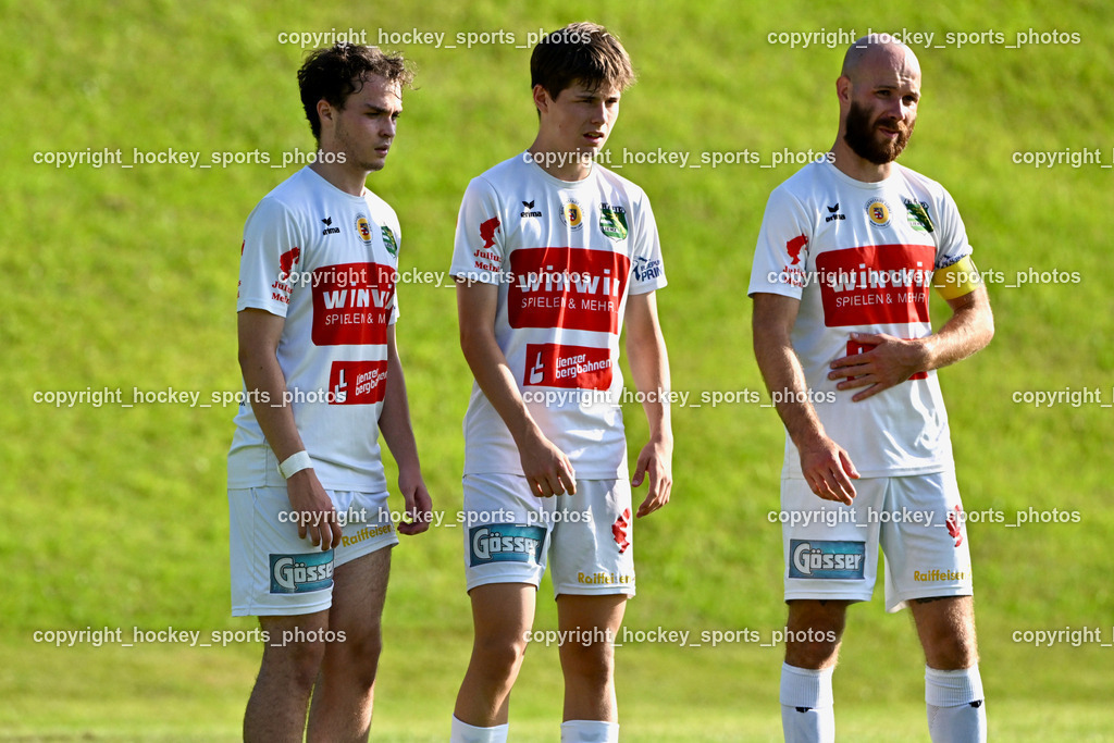 FC Faakersee vs. Rapid Lienz  | #18 Diego Mareschi Rapid Lienz, #13 Mario Ganeider Rapid Lienz, #10 Dominik Müller Rapid Lienz, FC Faakersee vs. Rapid Lienz , FC Faakersee vs. Rapid Lienz  am 04.08.2024 in Faakersee (Sportplatz Faakersee), Austria, (Photo by Bernd Stefan)