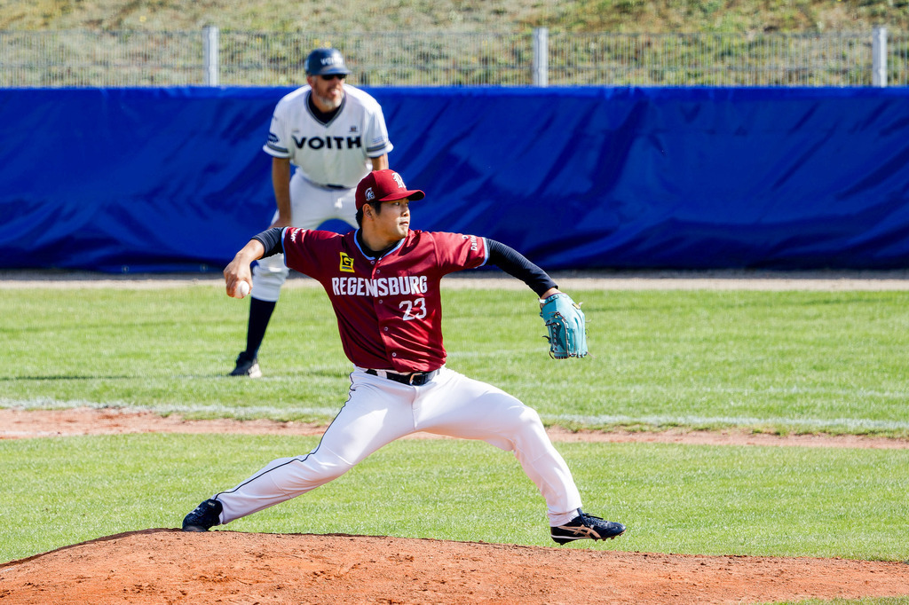 HEIREG_250907_0969 | Baseball-Bundesliga, Deutsche Meisterschaft, DBL, Guggenberger Legionäre vs. Heidenheim Heideköpfe, Spiel 4, Heidenheim, Regensburg, HellensteinEnergie Ballpark - Realisiert mit Pictrs.com