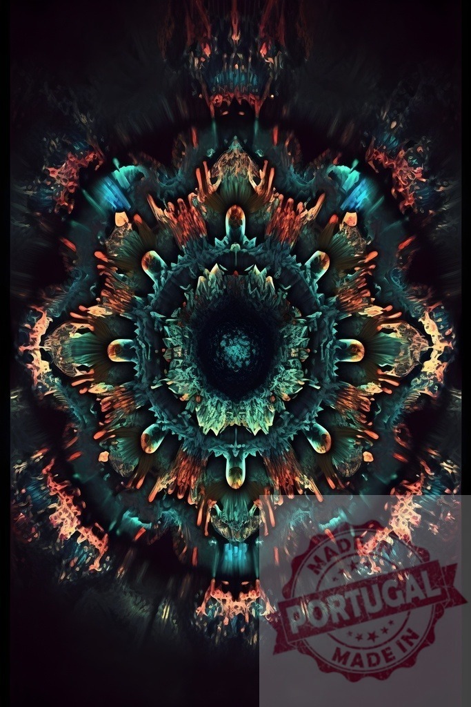 Colorful fractal mandala pattern creating abstract digital art | Abstract digital rendering showing a vibrant fractal mandala on a dark background - Realized with Pictrs.com