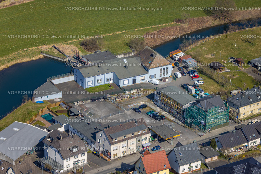 Meschede220302343 | Luftbild, Wasserkraftwerk Freienohl, Bahnhofstraße in Freienohl, Meschede, Sauerland, Nordrhein-Westfalen, Deutschland