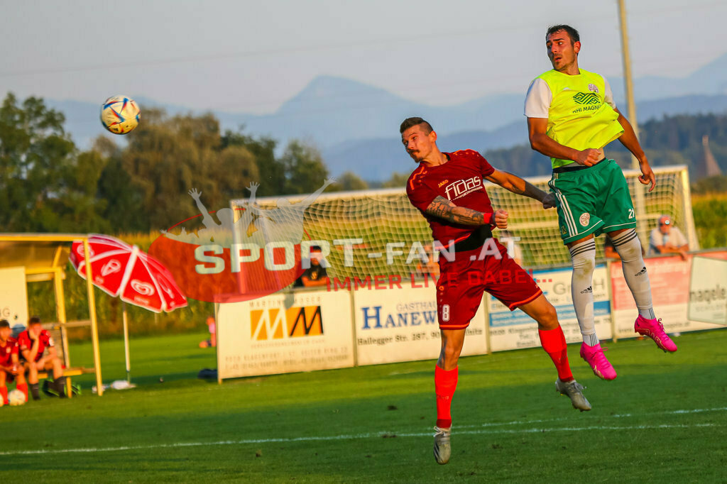 ASKÖ Wölfnitz - WSG Radenthein 2-2, Unterliga West | Miljan Urosevic (WSG Radenthein #21) Günther Hubmann (ASKÖ Wölfnitz #8) ASKÖ Wölfnitz - WSG Radenthein 2-2 am 20.08.2023 in Wölfnitz
(Sportplatz), Austria, (Photo by Ernst Krawagner sport-fan.at) - Realisiert mit Pictrs.com