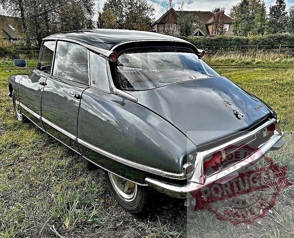 Citroën DS vintage sedan parked in green field | Classic French Citroën DS car outdoors, showcasing retro design and automotive heritage - Realized with Pictrs.com