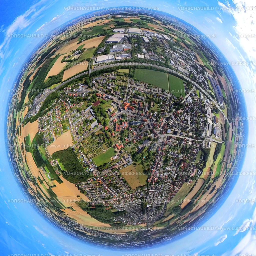 Hamm20220803_2Rhynern | Luftbild, Ansicht Ortsteil Rhynern, Gewerbegebiet Rhynern, Fisheye Aufnahme, Fischaugen Aufnahme, 360 Grad Aufnahme, Rhynern, Hamm, Ruhrgebiet, Nordrhein-Westfalen, Deutschland