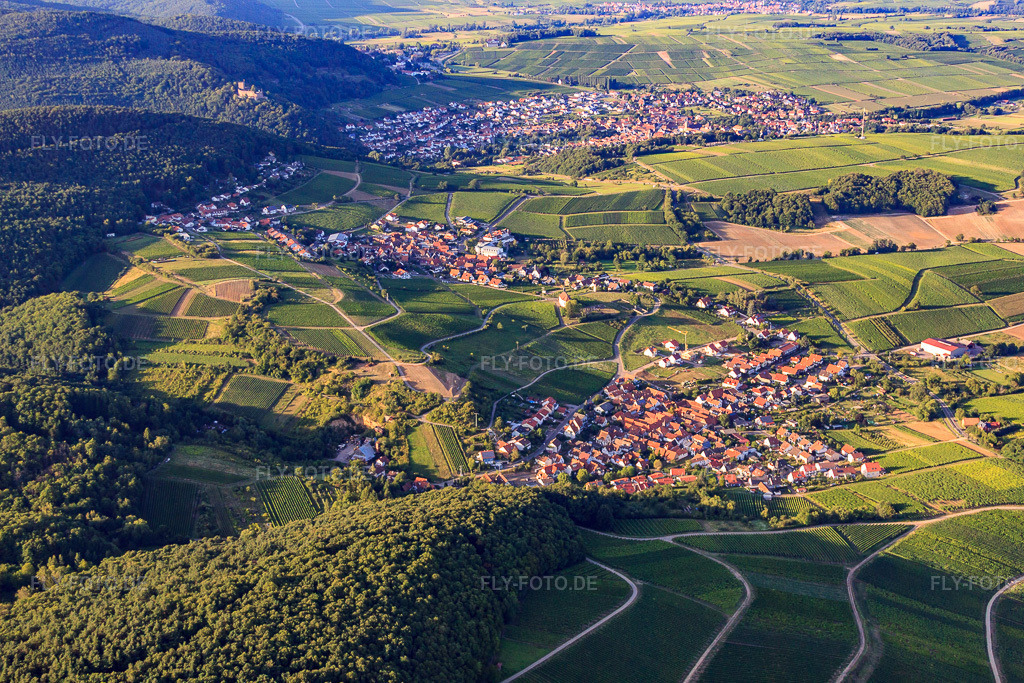 Luftbild: Winzerdorf von Süden im Ortsteil Gleishorbach in Gleiszellen-Gleishorbach im Bundesland Rheinland-Pfalz in Deutschland. Foto: IMG_51295.jpg vom 04.08.2012 durch Werner Riehm/FLY-FOTO.deAuflösung des Originals: 4752 x 3168 px