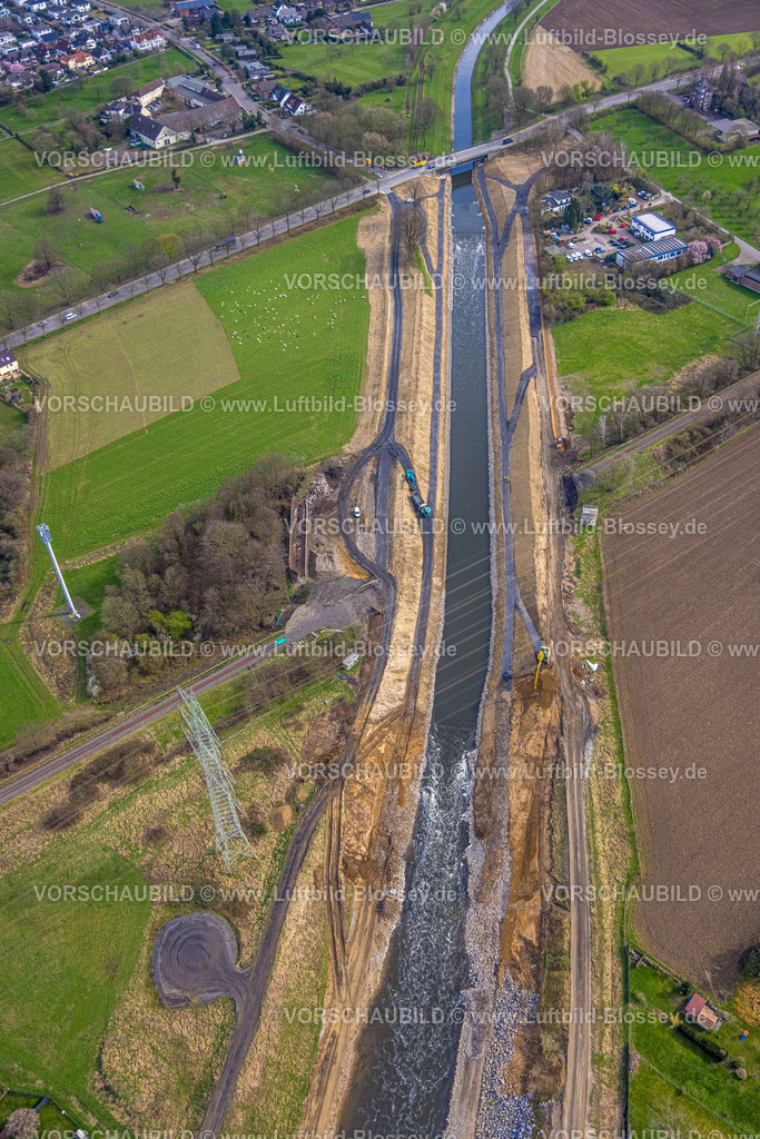 Dinslaken240308985 | Luftbild, Emscherdeich mit gebrochenem Damm an der Emschermündung, zerstörte fehlende Eisenbahnbrücke, Baugebiet, Eppinghoven, Dinslaken, Nordrhein-Westfalen, Deutschland