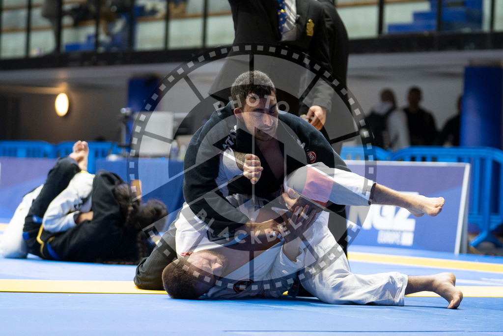 20240122PBB6476 | Fighters compete during the second day of the IBJJF European Championship in Paris, France, on January 22, 2024.
