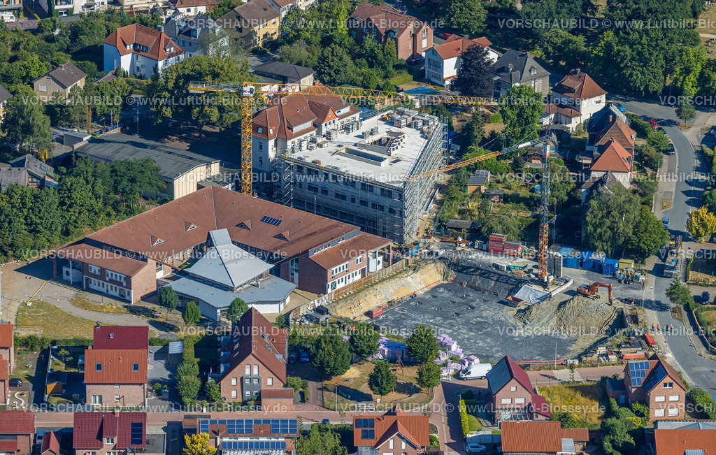 Hamm220700302 | Luftbild, Baustelle mit Neubau und Sanierung Arnold-Freymuth-Gesamtschule / Falkschule, Herringen, Hamm, Ruhrgebiet, Nordrhein-Westfalen, Deutschland