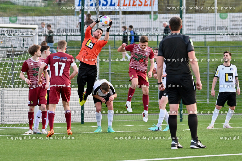 SV Spittal vs. VST Völkermarkt 5.4.2024 | #10 Mario Michael Kuester VST Völkermarkt, #17 Daniel Ulrich Primusch VST Völkermarkt, #1 Marko Soldo SV Spittal, #21 Oliver Kuester VST Völkermarkt, SV Spittal vs. VST Völkermarkt 5.4.2024, SV Spittal vs. VST Völkermarkt am 05.04.2024 in Spittal an der Drau (Goldeck Stadion), Austria, (Photo by Bernd Stefan)