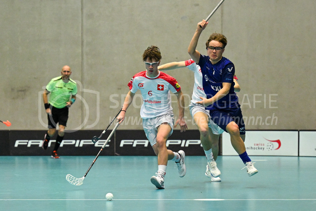 Switzerland U19 vs Finland U19 - 3. February 2024 | Switzerland U19 vs Finland U19
U19 Men International Matches in Switzerland
GoEasy Arena, Siggenthal Station
Switzerland center #6 Lars Zuppiger and Finland forward #7 Markus Maronen.
Credit: Markus Aeschimann | <a href="https://www.markus-aeschimann.ch">Sportfotografie Markus Aeschimann</a> | <a href="https://www.instagram.com/sportfotografie.aeschimann">@sportfotografie.aeschimann</a> - Realisiert mit Pictrs.com