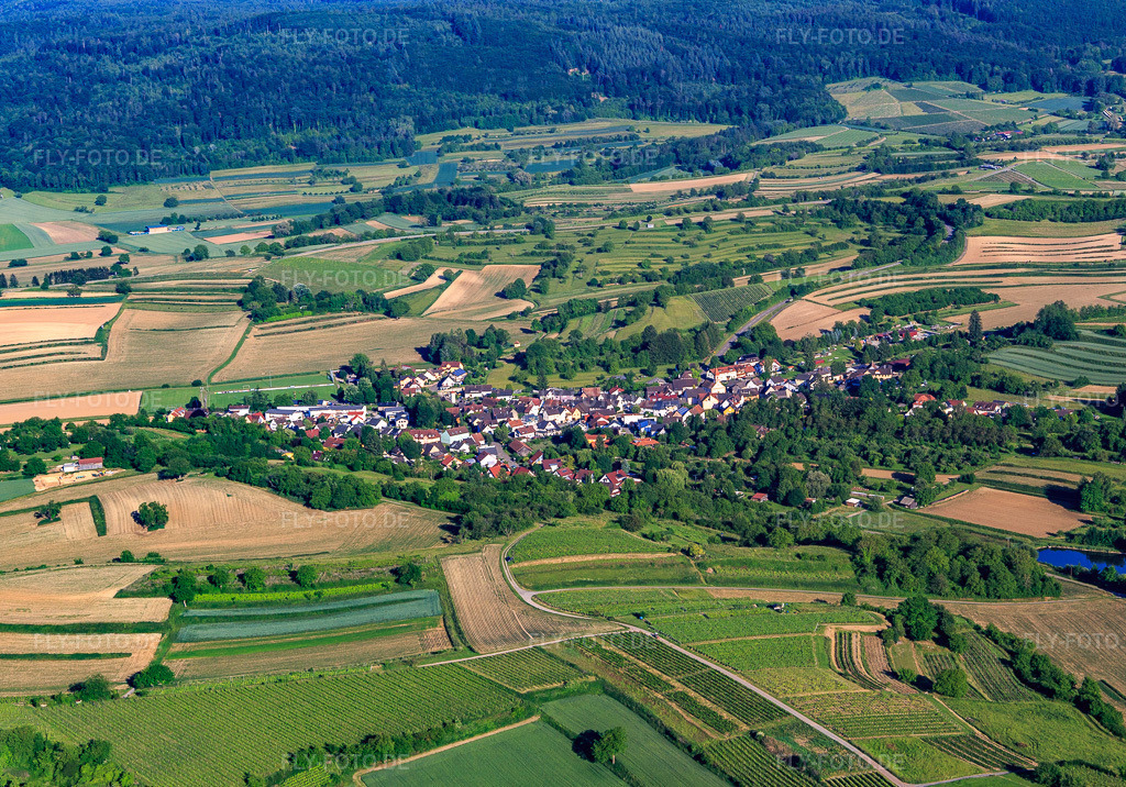 Luftbild: Dorfansicht aus Nordwesten im Ortsteil Ettenheimweiler in Ettenheim im Bundesland Baden-Württemberg in Deutschland. Foto: IMG_147752.jpg vom 30.05.2025 durch Werner Riehm/FLY-FOTO.de