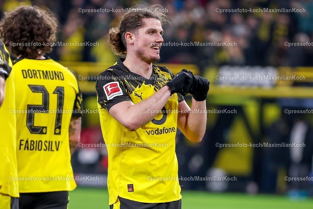 BVB13012601078 | 13.01.2026, Fußball, Borussia Dortmund - SV Werder Bremen,, 1. Fußball Bundesliga, 17. Spieltag, Signal Iduna Park, Saison 2025 2026: Torjubel nach dem Tor zum 2:0 durch Torschütze Marcel Sabitzer (BVB #20)  DFB regulations prohibit any use of photographs as image sequences and or quasi-video.