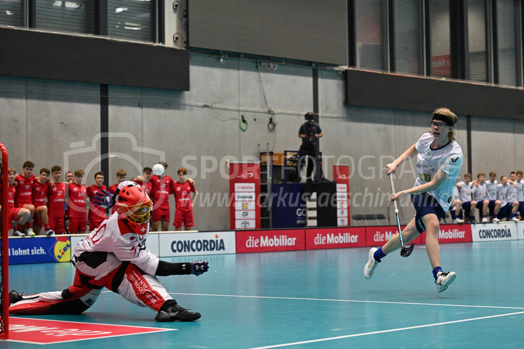 Switzerland B U19 vs Finland U19 - 2. February 2024 | Switzerland B U19 vs Finland U19
U19 Men International Matches in Switzerland
GoEasy Arena, Siggenthal Station
Finland forward #17 Aaro Kokko against Switzerland goalie #30 Lars Birchmeier.
Credit: Markus Aeschimann | <a href="https://www.markus-aeschimann.ch">Sportfotografie Markus Aeschimann</a> | <a href="https://www.instagram.com/sportfotografie.aeschimann">@sportfotografie.aeschimann</a> - Realisiert mit Pictrs.com