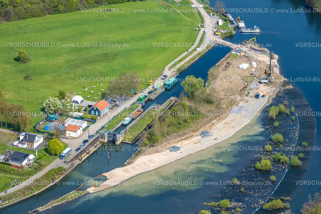 Witten260401708 | Luftbild, Königliches Schleusenwärterhaus Gastronomie Biergarten, Ruhrschleuse Hebede am Fluss Ruhr, Ruhrwehr, Ostherbede, Witten, Ruhrgebiet, Nordrhein-Westfalen, Deutschland