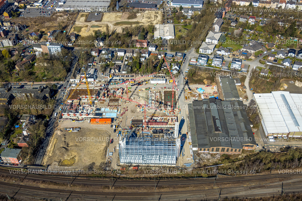 Herne250301907 | Luftbild, Baustelle und Abrissarbeiten für neues FunkenbergQuartier zwischen Baumstraße und Fabrikstraße, Baukau, Herne, Ruhrgebiet, Nordrhein-Westfalen, Deutschland