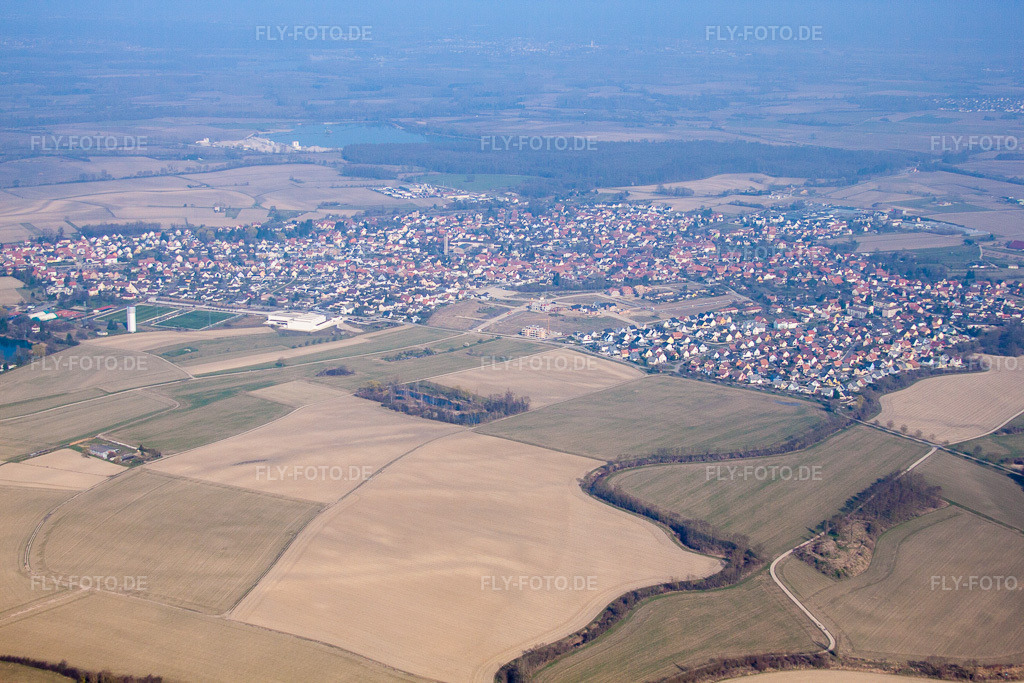 Luftbild: Ortsansicht in Gambsheim im Bundesland Bas-Rhin in Frankreich. Foto: IMG_62900.jpg vom 09.03.2014 durch Werner Riehm/FLY-FOTO.de