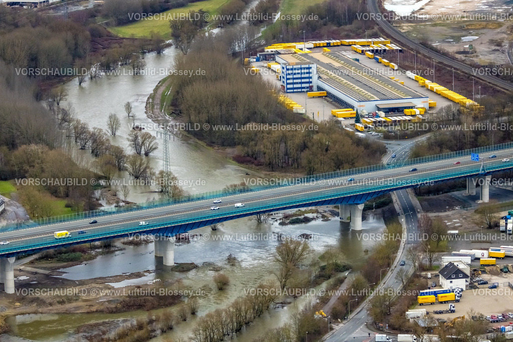 Hagen231201566Lenne | Luftbild vom Weihnachtshochwasser 2023, Fluss Lenne, tritt über die Ufer, Renaturierung,  Lennetal, Hagen, Ruhrgebiet, Nordrhein-Westfalen, Deutschland
