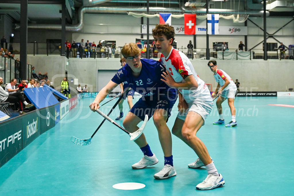 Switzerland U19 vs Finland U19 - 3. February 2024 | Switzerland U19 vs Finland U19
U19 Men International Matches in Switzerland
GoEasy Arena, Siggenthal Station
Switzerland defender #2 Timon Anderegg pushing Finland forward #22 Ville Heiska.
Credit: Markus Aeschimann | <a href="https://www.markus-aeschimann.ch">Sportfotografie Markus Aeschimann</a> | <a href="https://www.instagram.com/sportfotografie.aeschimann">@sportfotografie.aeschimann</a> - Realisiert mit Pictrs.com