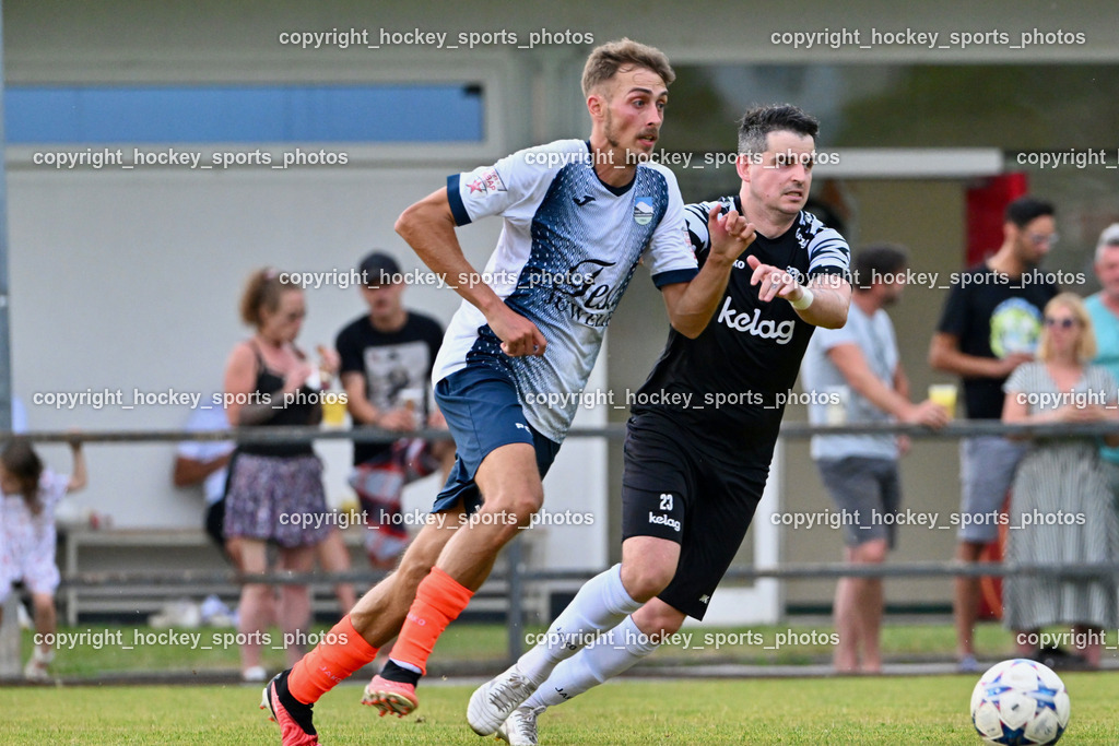 SC Magdalen vs. DSG Ledenitzen | #14 Tim Kovacic DSG Ledenitzen, #23 Dulaga Samardzic SC Magdalen, SC Magdalen vs. DSG Ledenitzen, SC Magdalen vs. DSG Ledenitzen am 19.07.2024 in Villach (Sportplatz Madalen), Austria, (Photo by Bernd Stefan)