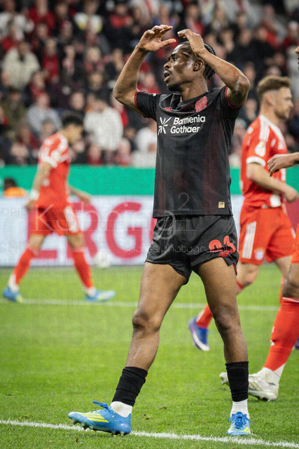 DFB Cup semifinal match Bayer 04 Leverkusen vs. FC Bayern Munich, 22.04.2026 | LEVERKUSEN, GERMANY - APRIL 22, 2026: Nathan Tella (Bayer 04 Leverkusen, 23) gestures  during the German DFB Cup semifinal match between Bayer 04 Leverkusen vs. FC Bayern Munich at BayArena on April 22, 2026 in Leverkusen, Germany. DFL REGULATIONS PROHIBIT ANY USE OF PHOTOGRAPHS AS IMAGE SEQUENCES AND/OR QUASI-VIDEO.