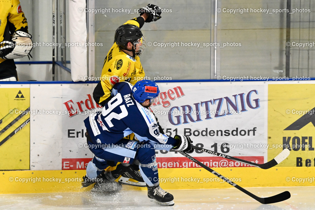 ESC Steindorf vs. EC Hornets Spittal 25.2.2024 | #8 Komar Luca EC Hornets Spittal, #92 Ratz Patrick ESC Steindorf, ESC Steindorf vs. EC Hornets Spittal 25.2.2024, ESC Steindorf vs. EC Hornets Spittal 25.2.2024 am 25.02.2024 in Steindorf (Ossiachersee Halle), Austria, (Photo by Bernd Stefan)