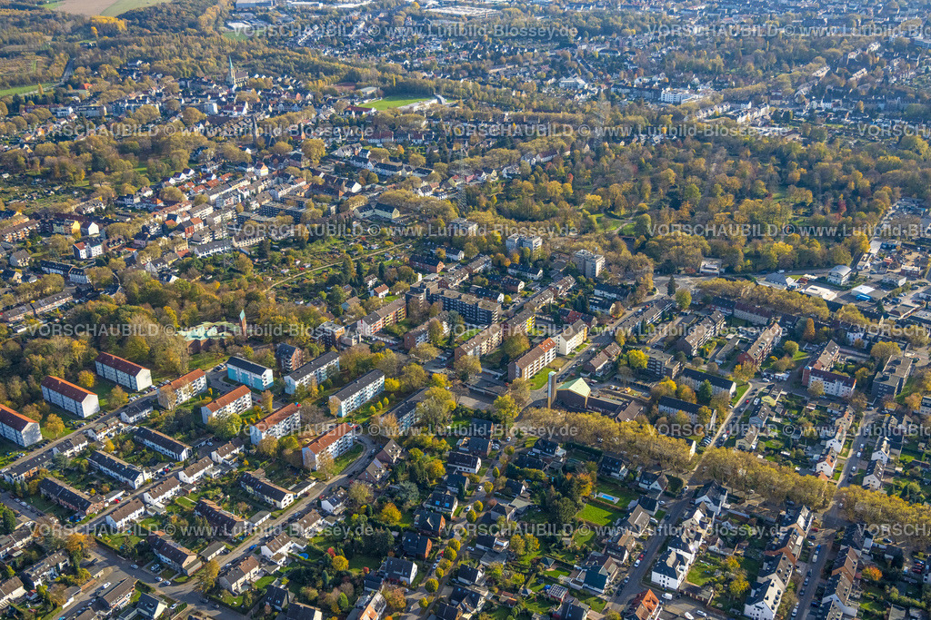 Gelsenkirchen221101936suedlich | Luftbild, Ortsansicht Ückendorf, kath. Kirche St. Thomas Morus, Paul-Gerhardt-Kirche, Ückendorf, Gelsenkirchen, Ruhrgebiet, Nordrhein-Westfalen, Deutschland