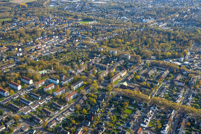 Gelsenkirchen221101936suedlich | Luftbild, Ortsansicht Ückendorf, kath. Kirche St. Thomas Morus, Paul-Gerhardt-Kirche, Ückendorf, Gelsenkirchen, Ruhrgebiet, Nordrhein-Westfalen, Deutschland