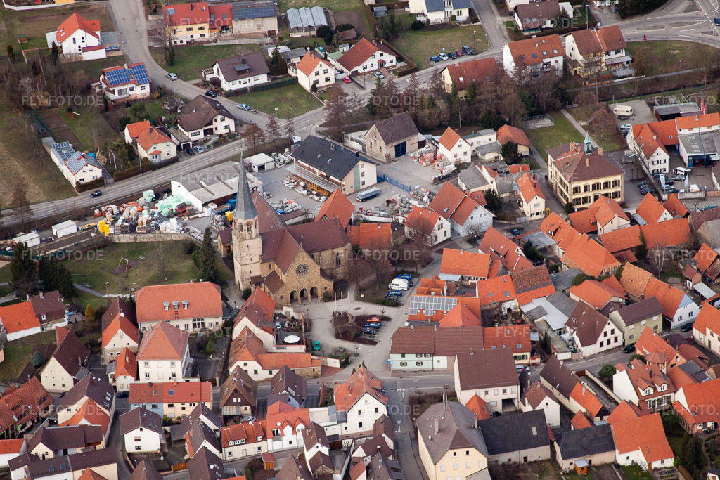 Luftbild: St. Marcellus im Ortsteil Stettfeld in Ubstadt-Weiher im Bundesland Baden-Württemberg in Deutschland. Foto: IMG_24710.jpg vom 27.02.2010 durch Werner Riehm/FLY-FOTO.de