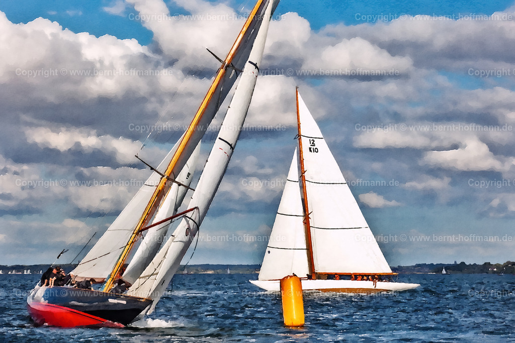 PDM2_3660_3x12er-Luvtonne_120x80 | DIGITALKUNST. Zwölfer an der Luvtonne. __ Internationale Regatta der 12 mR- Yachten auf der Flensburger Förde. __ Seitenverhältnis = 3 zu 2 - Realisiert mit Pictrs.com